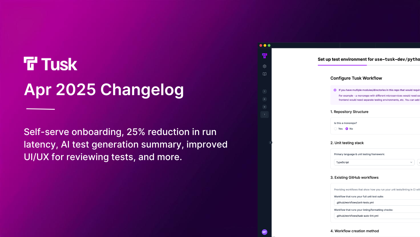 Tusk changelog banner for April 2025